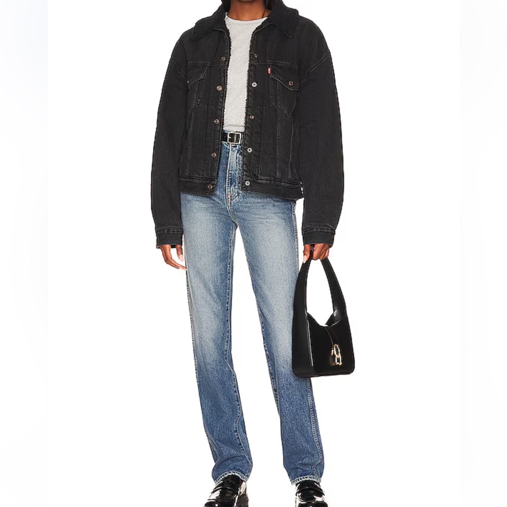 Levi’s 90s Sherpa Trucker Jacket Black Denim NWT 1X - Picture 13 of 14